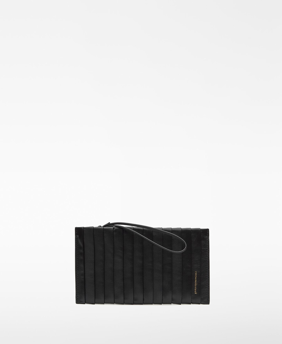 pochette rectangulaire plissée en cuir pour femme