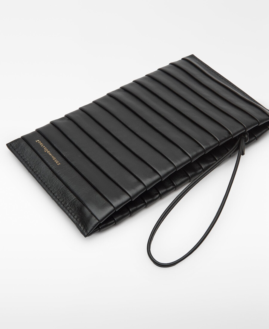 pochette rectangulaire plissée en cuir pour femme