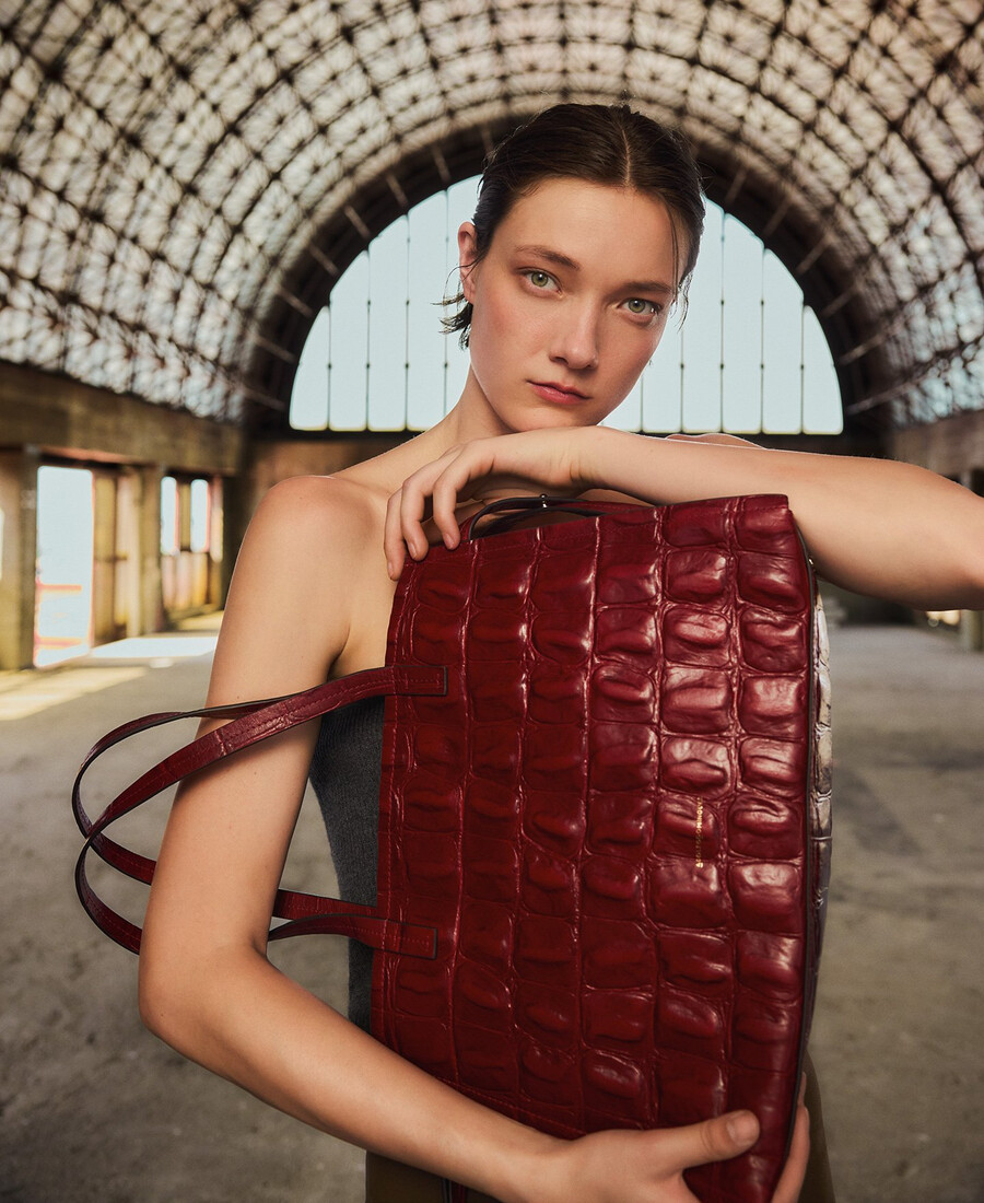 sac de ville femme en cuir mica à motif crocodile