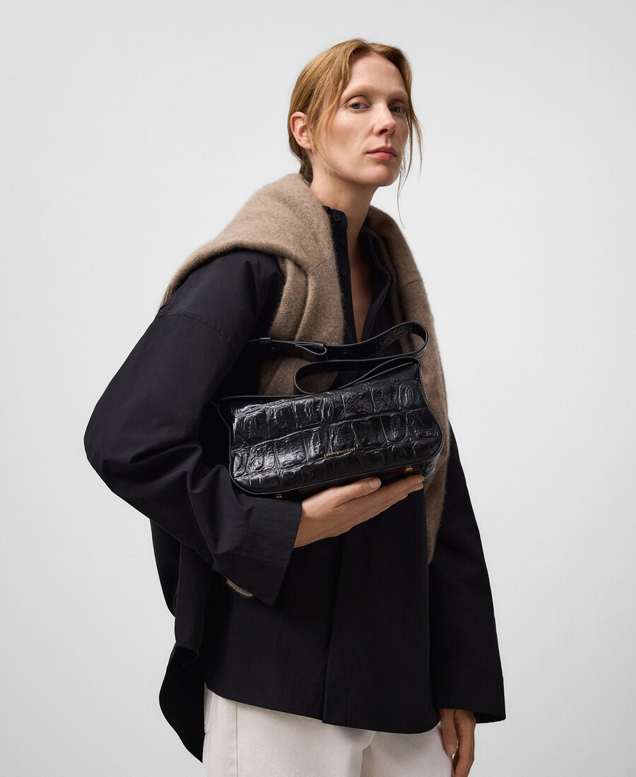 sac bandoulière femme en cuir mica à motif crocodile