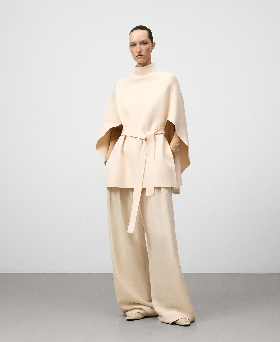 cape tricotée avec ceinture femme