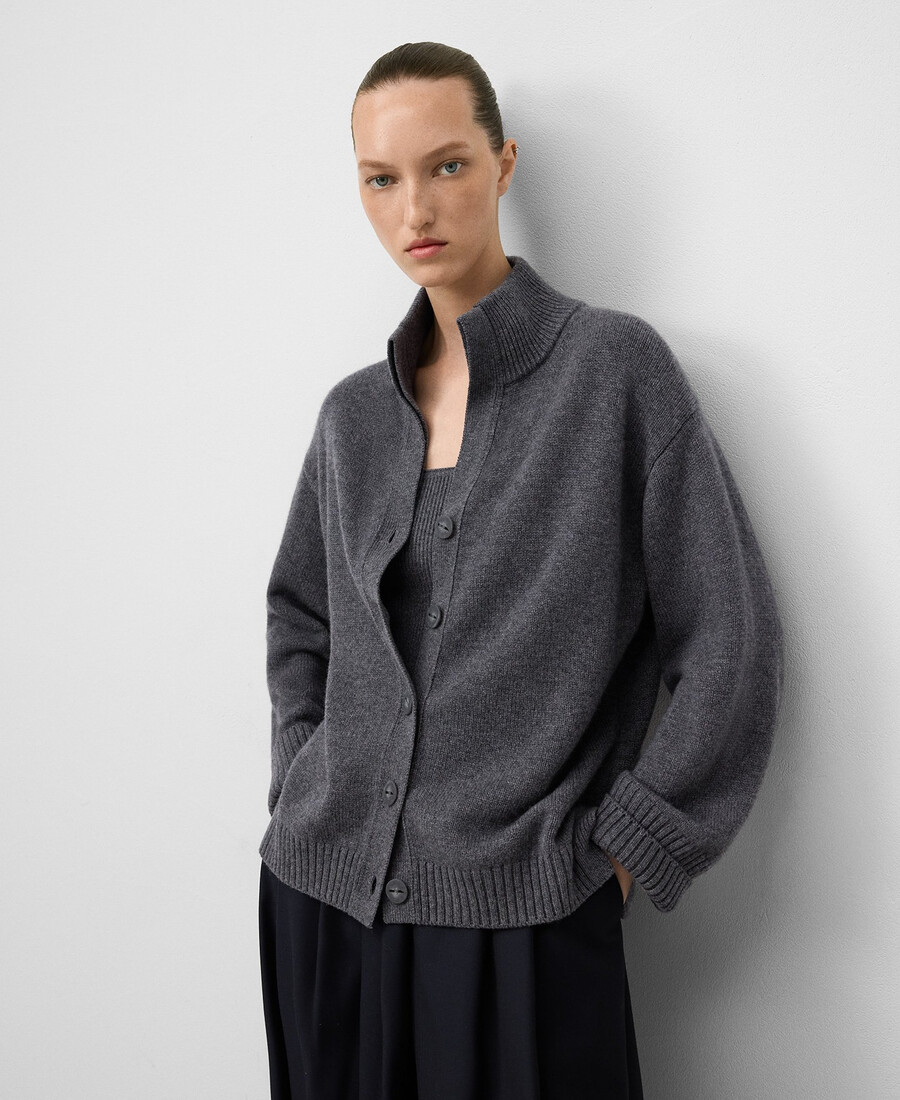 cardigan femme en laine mérinos à col montant
