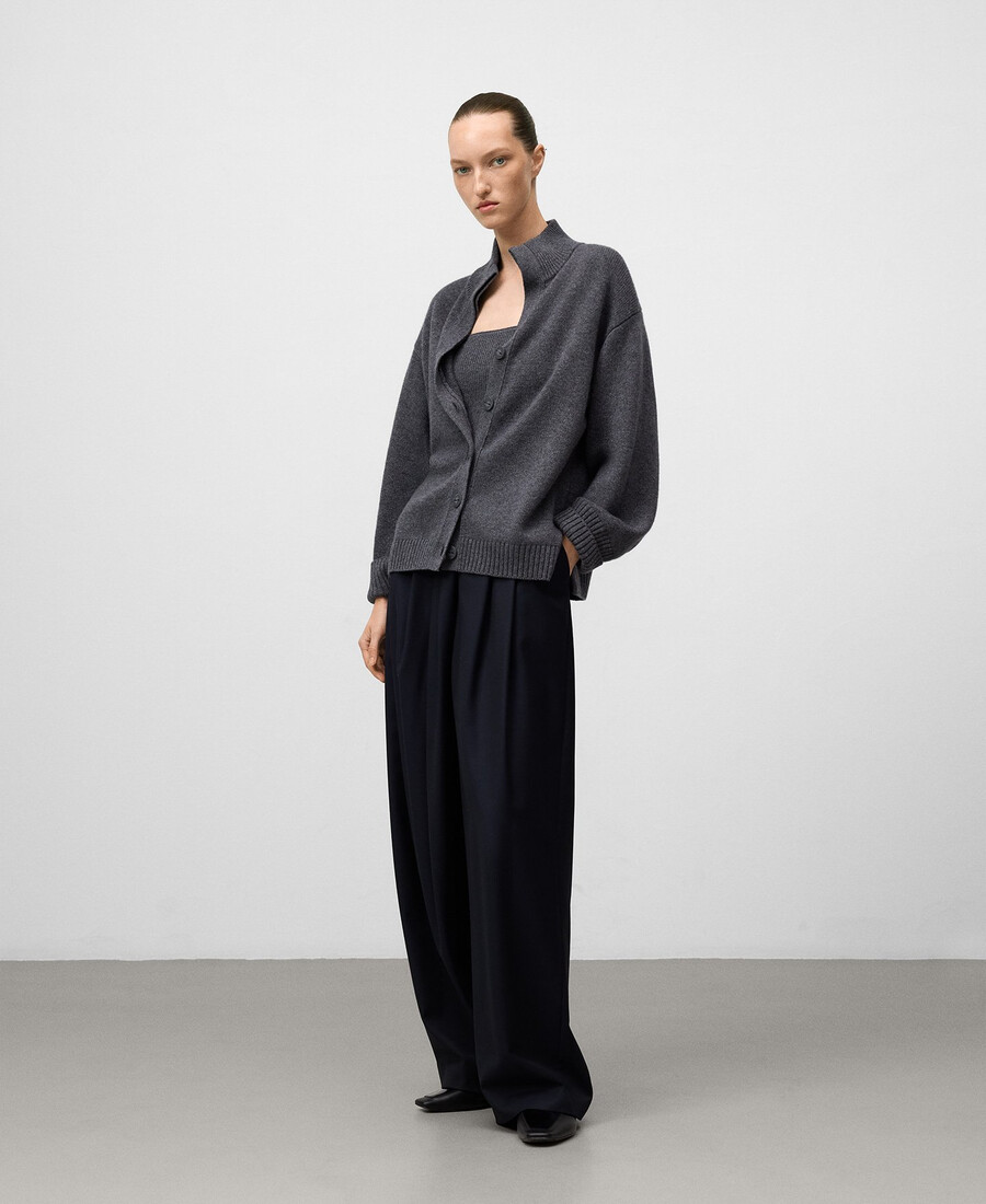 cardigan femme en laine mérinos à col montant