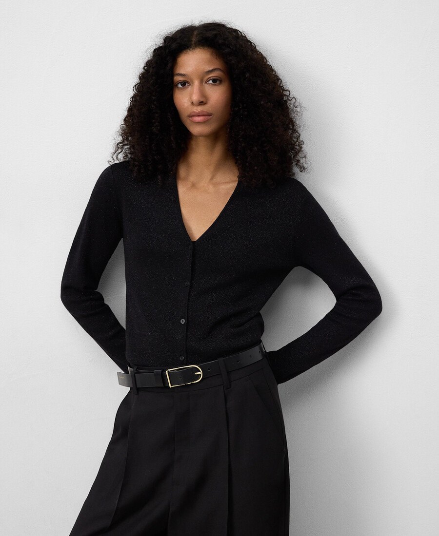 cardigan ajusté en maille métallisée pour femme