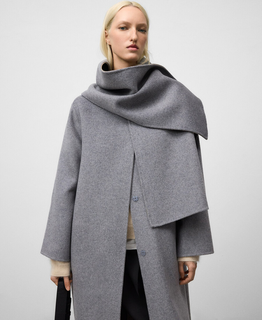 manteau double face avec écharpe femme