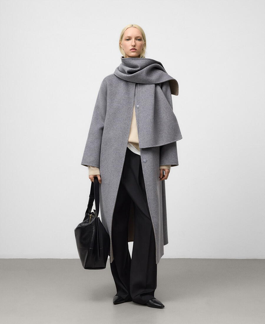 manteau double face avec écharpe femme