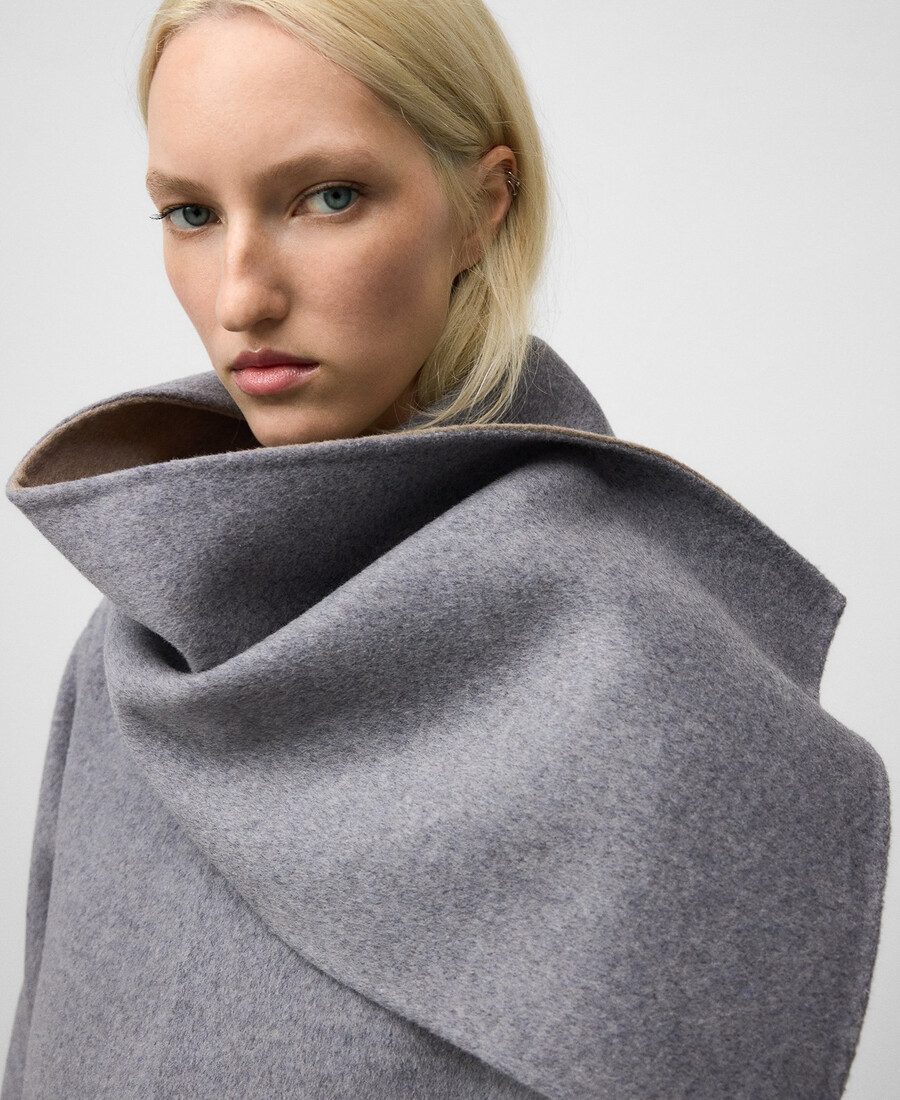 manteau double face avec écharpe femme