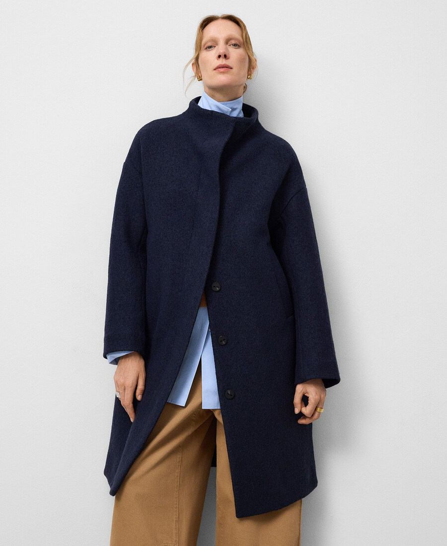 manteau long à col cheminée pour femme