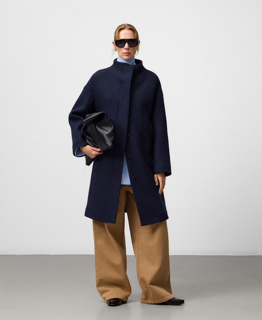 manteau long à col cheminée pour femme