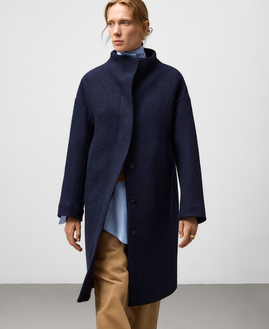 manteau long à col cheminée pour femme