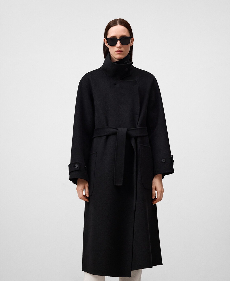 manteau femme à col montant croisé