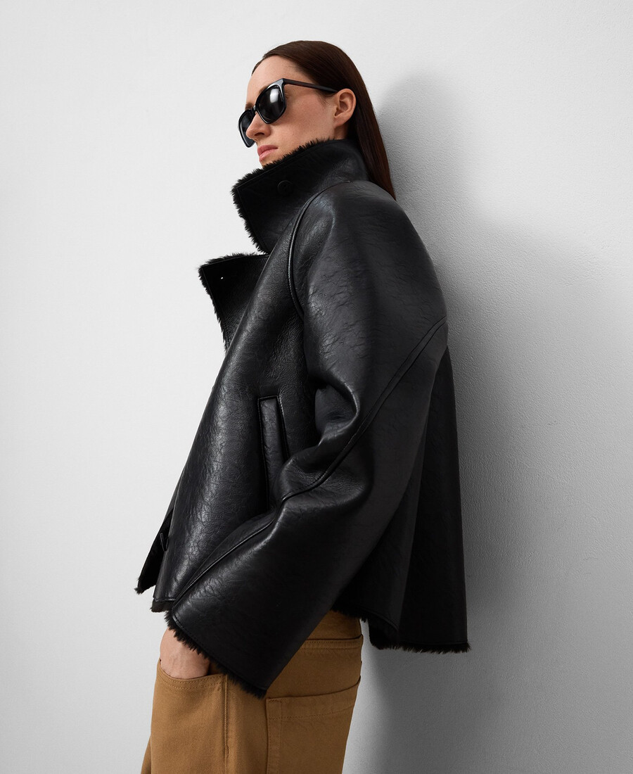 manteau court noir non cuir pour femme