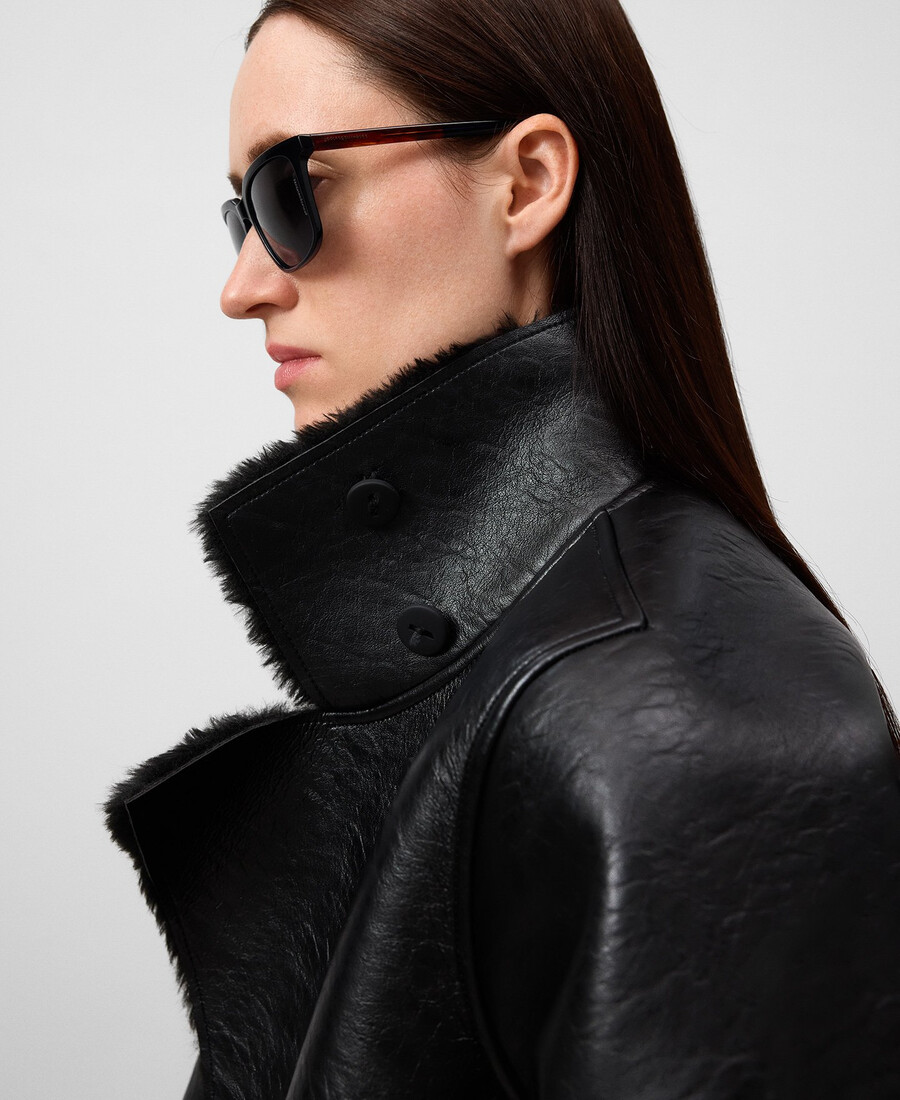 manteau court noir non cuir pour femme