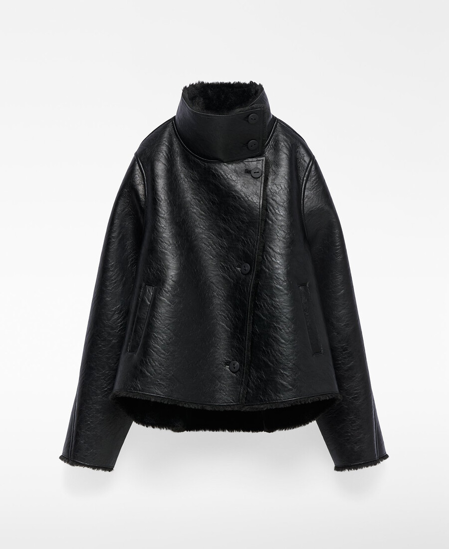 manteau court noir non cuir pour femme