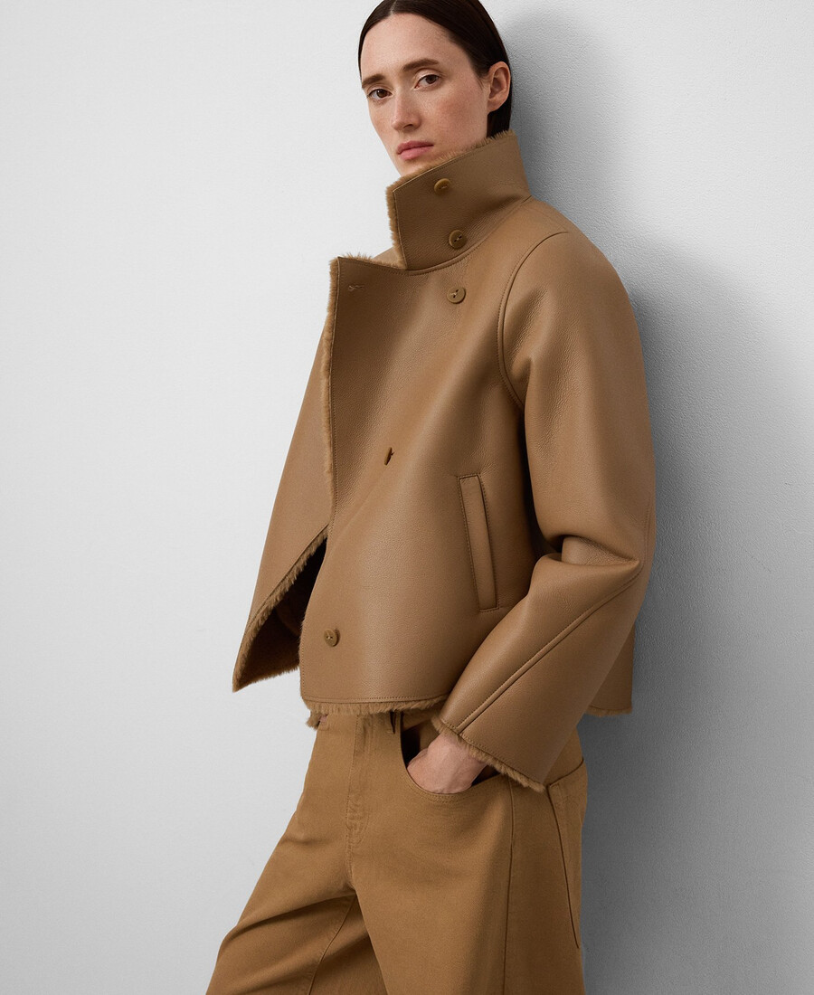 manteau court camel non en cuir pour femme