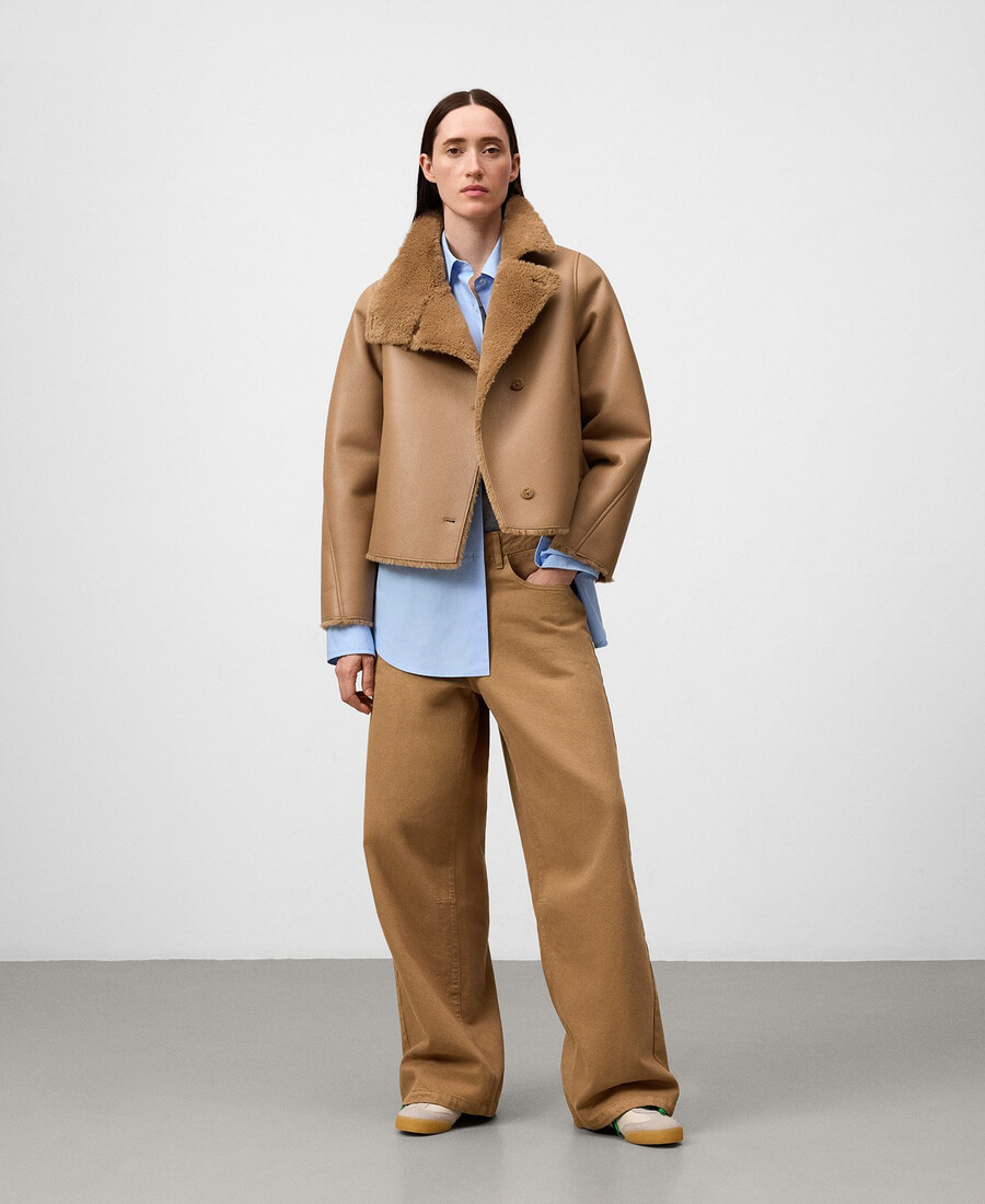 manteau court camel non en cuir pour femme