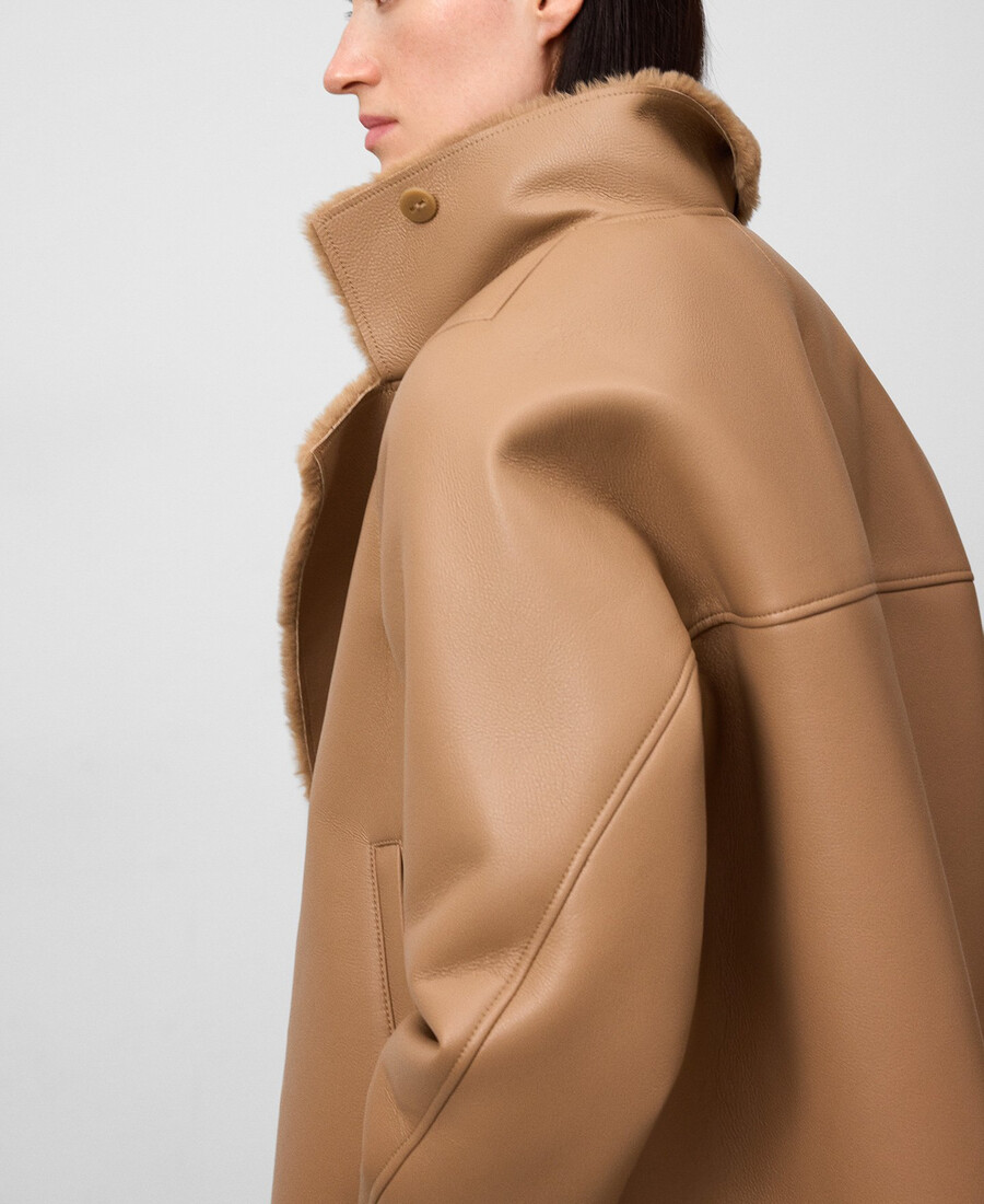 manteau court camel non en cuir pour femme