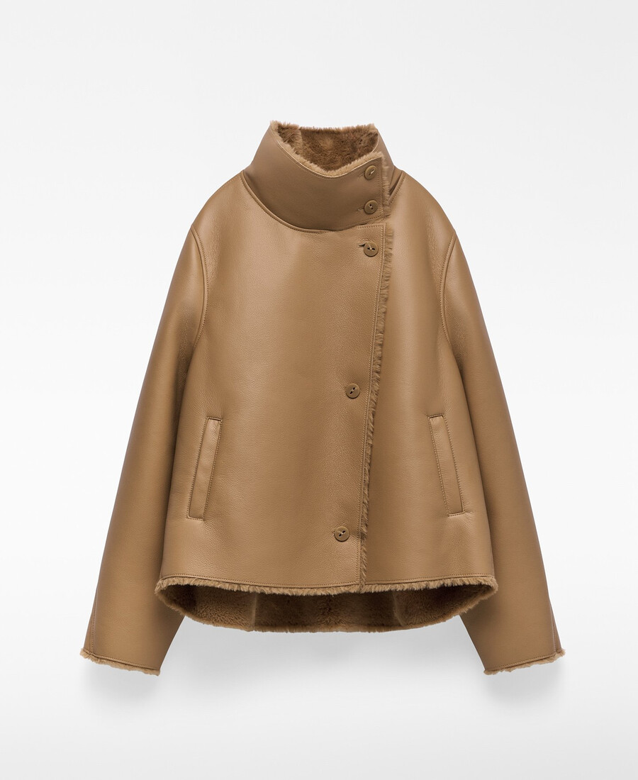 manteau court camel non en cuir pour femme