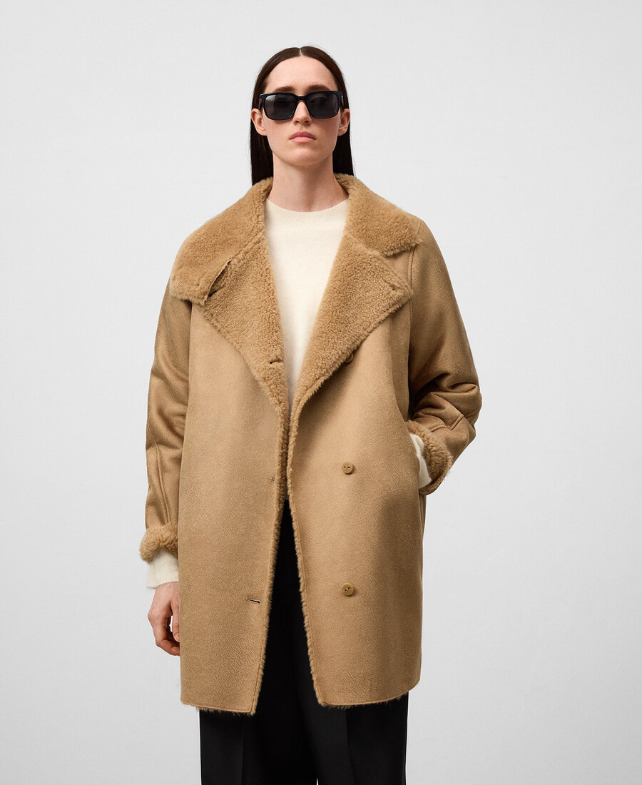 manteau croisé en faux daim pour femme