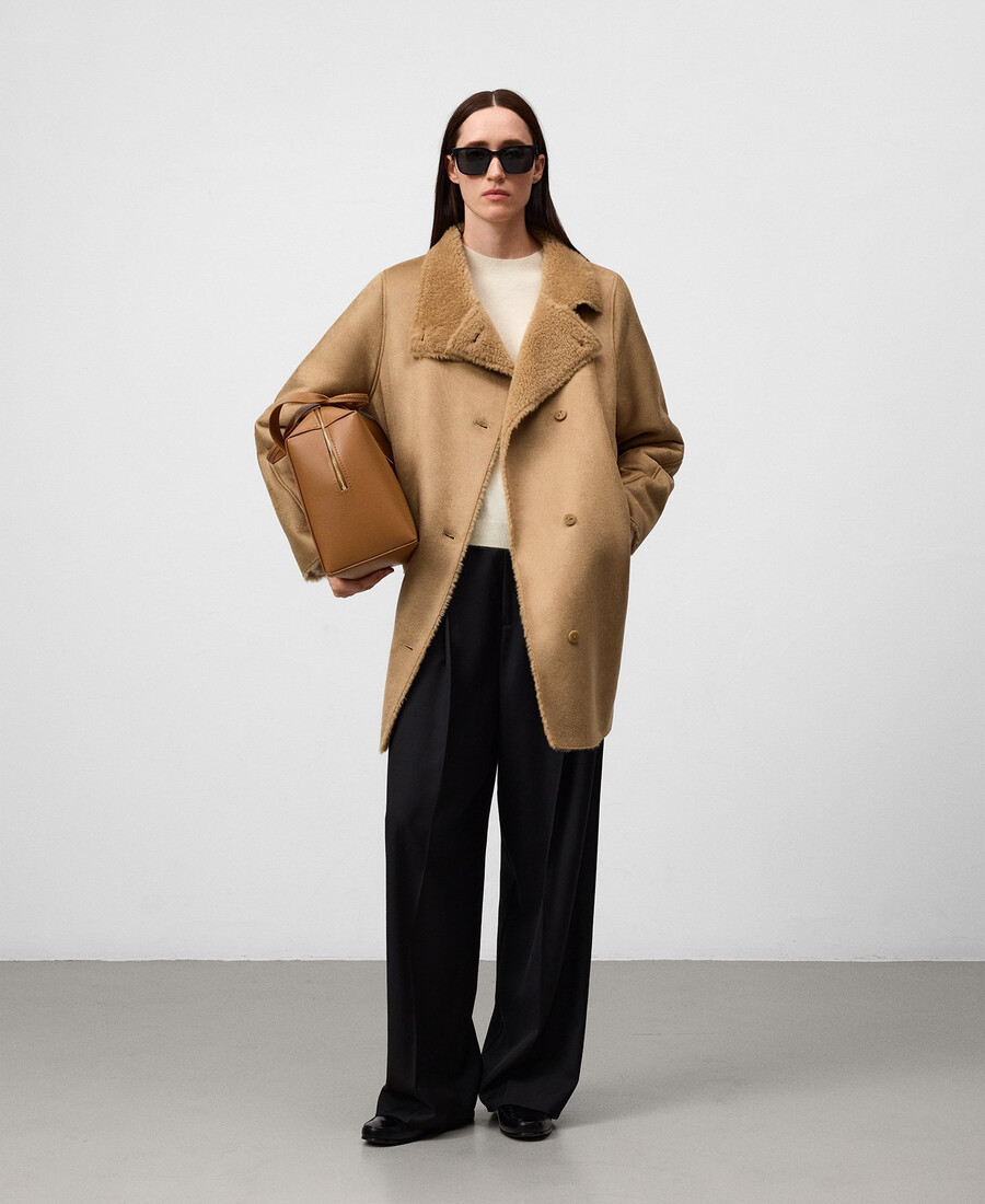 manteau croisé en faux daim pour femme