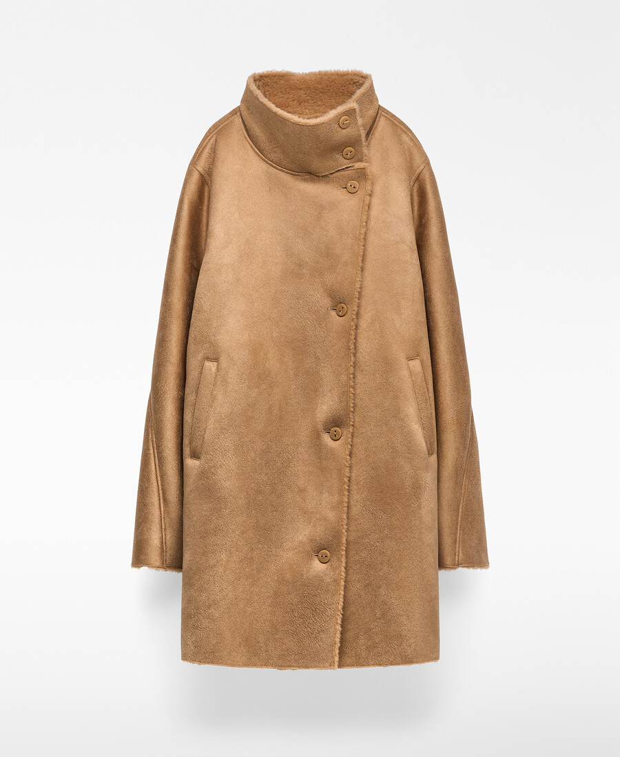 manteau croisé en faux daim pour femme