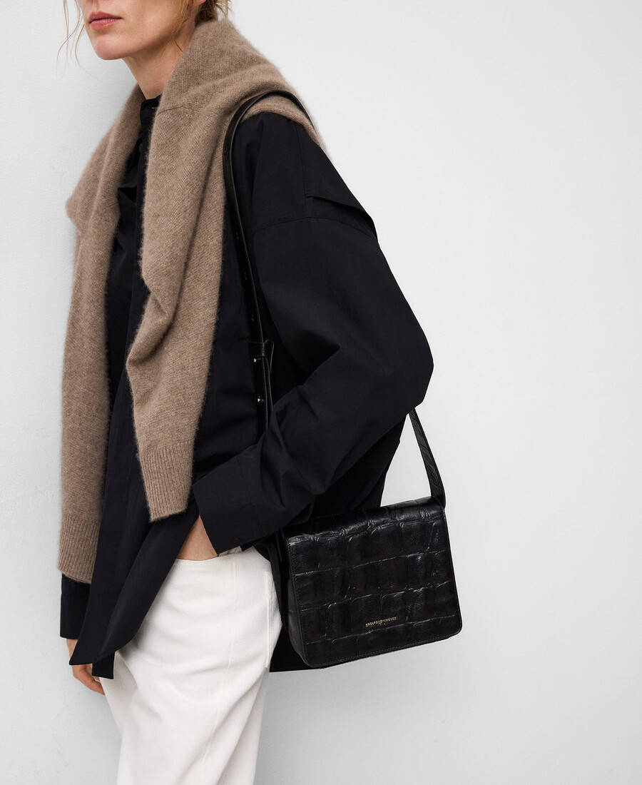 sac bandoulière femme en cuir mica à motif crocodile
