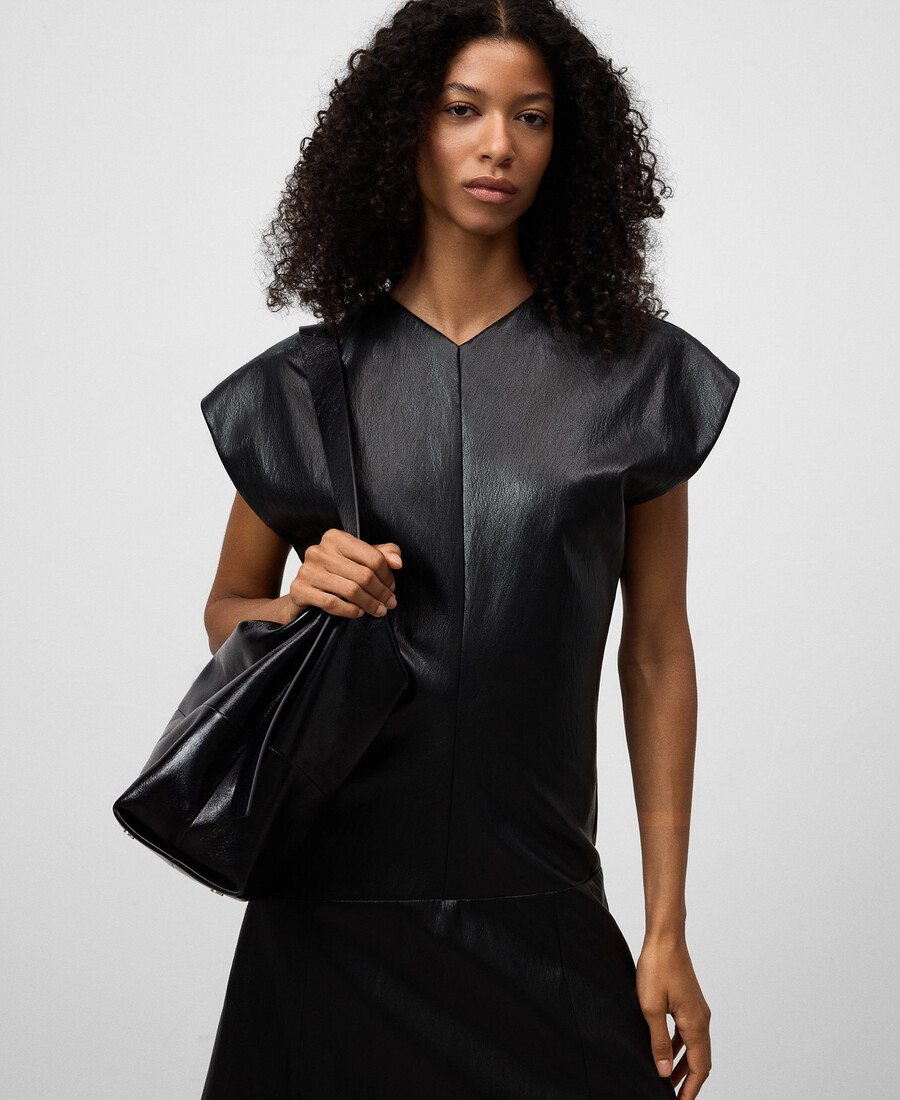 robe midi femme en cuir et non-cuir