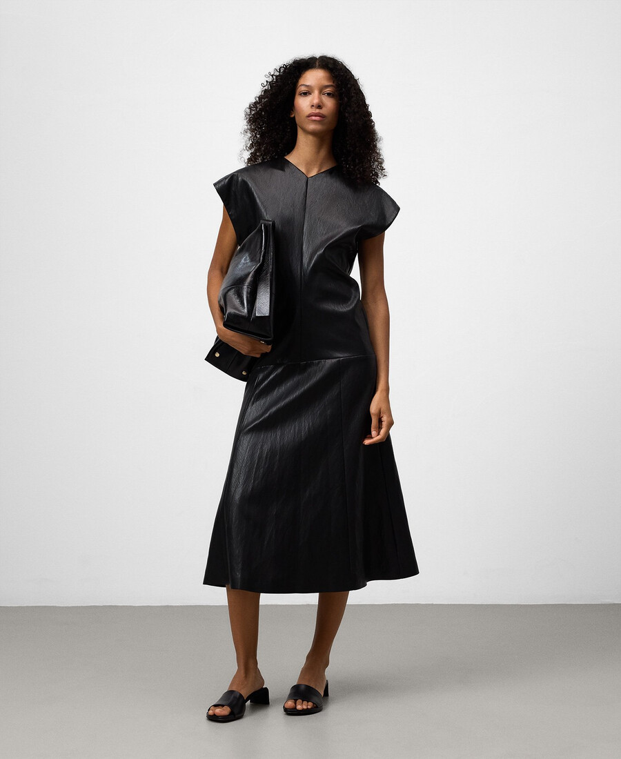 robe midi femme en cuir et non-cuir