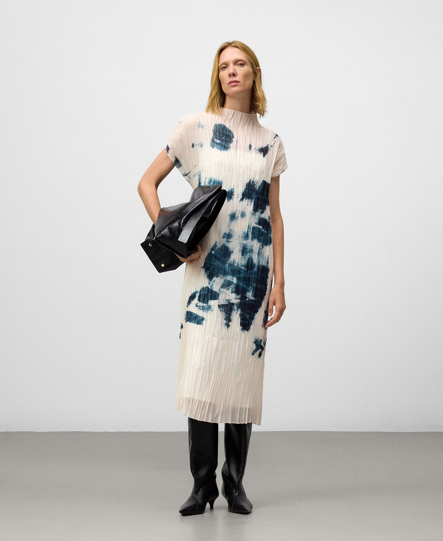 robe droite imprimée froissée pour femme