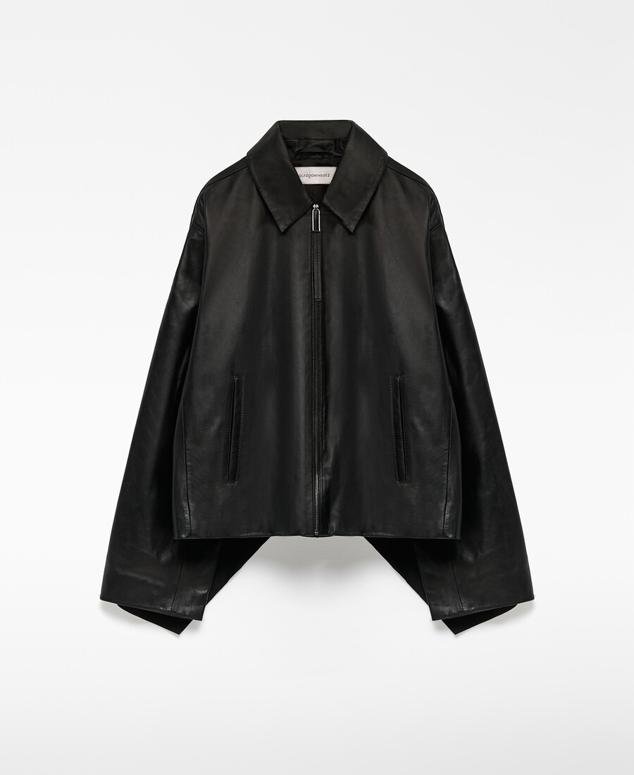 veste en cuir avec cape arrière pour femme
