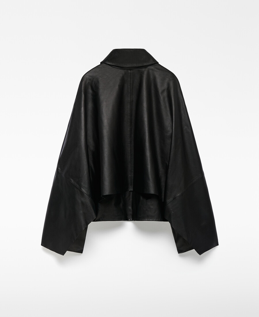 veste en cuir avec cape arrière pour femme