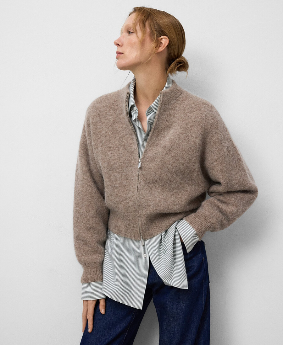 blouson aviateur en maille brossée pour femme