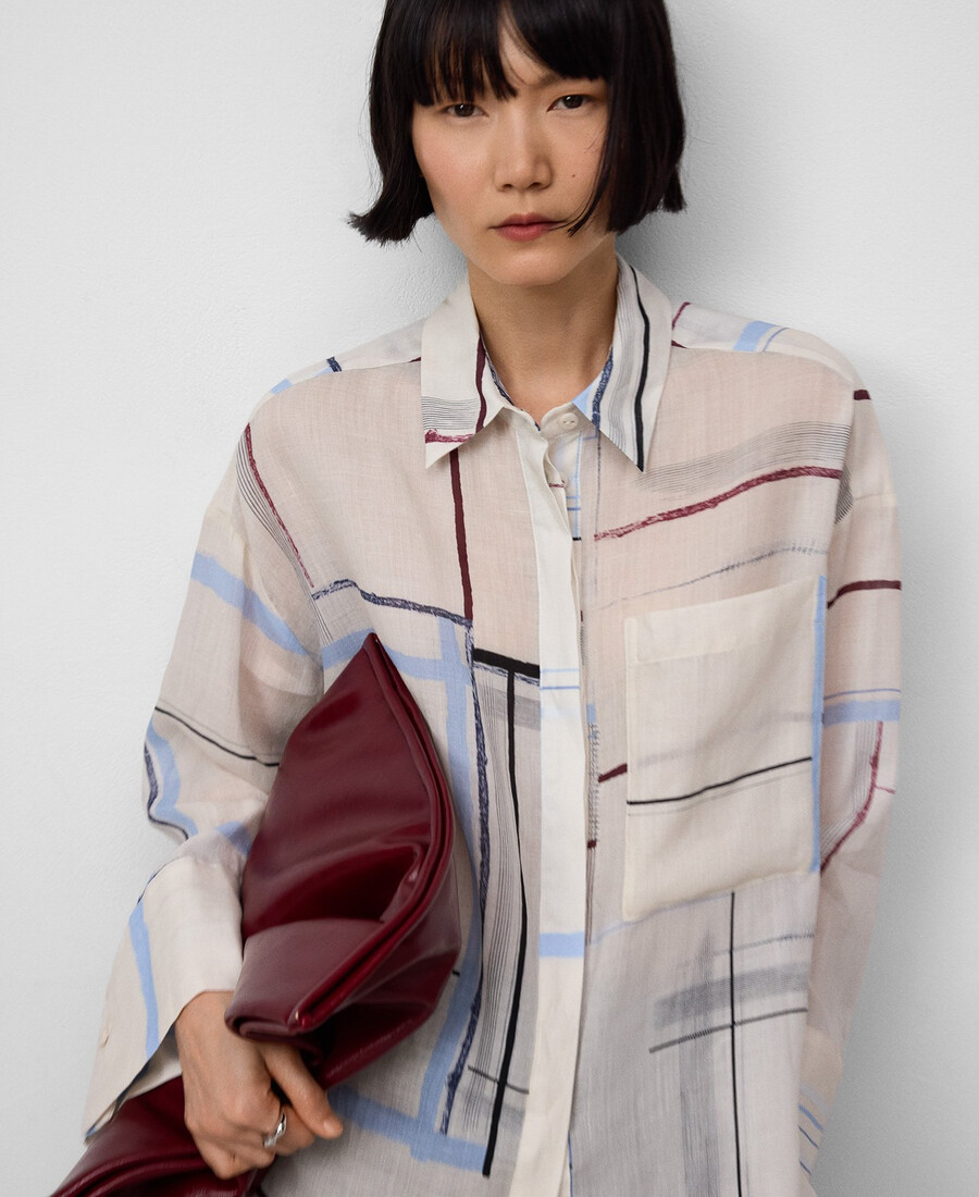 chemise oversize imprimée en ramie pour femme
