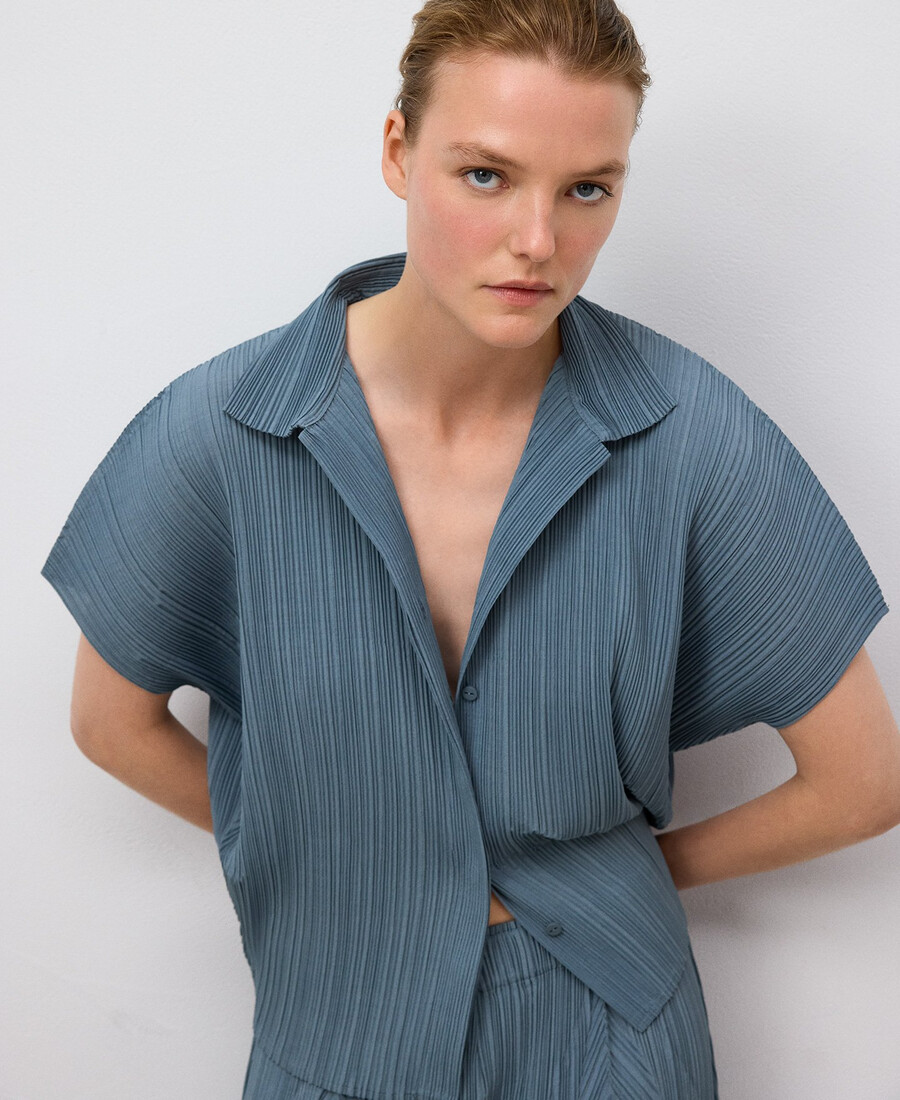 chemise froissée à manches courtes pour femme