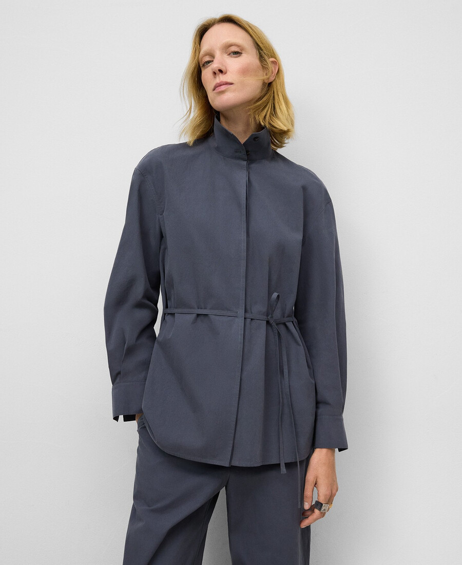 chemise à col mao avec ceinture pour femme