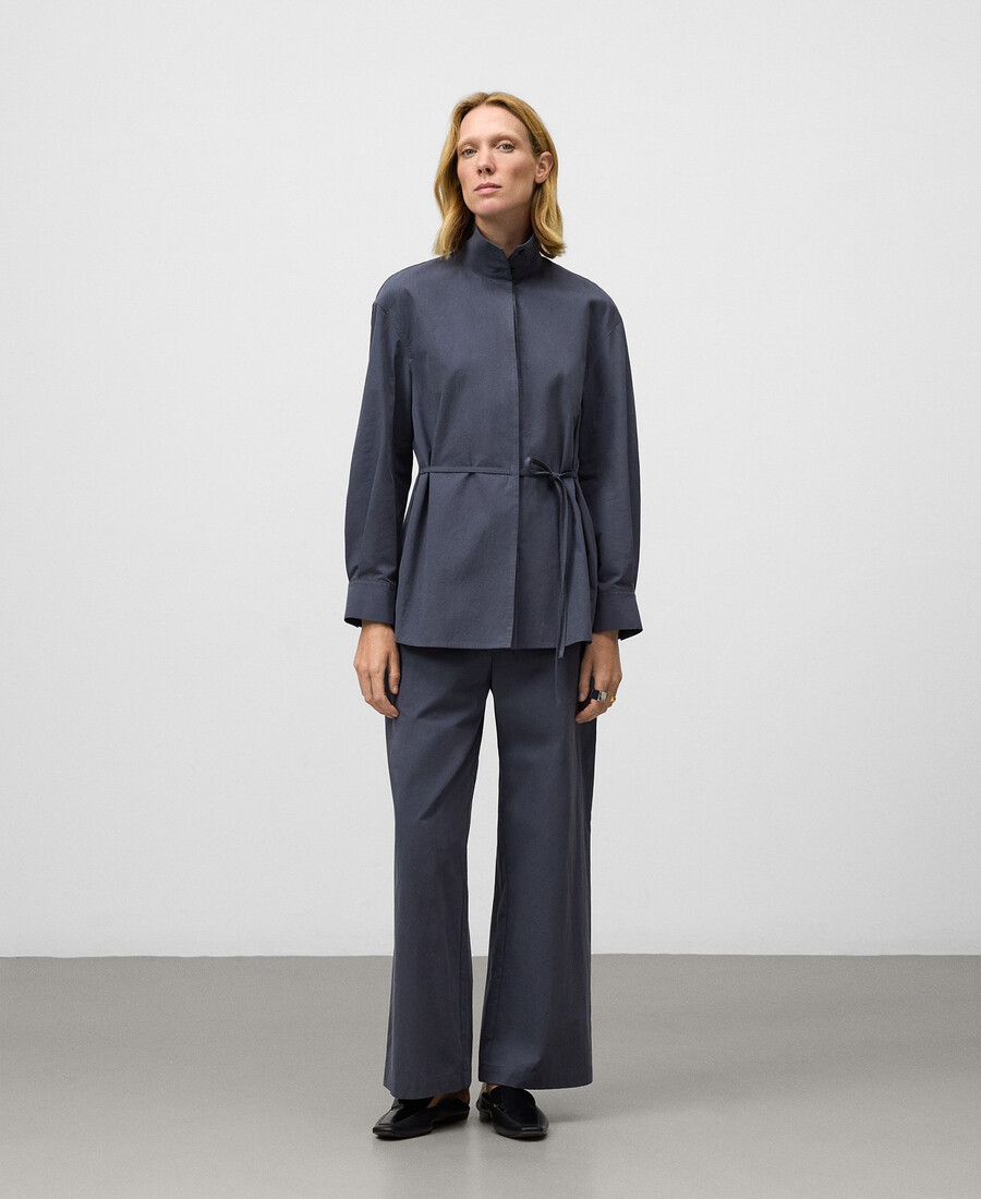 chemise à col mao avec ceinture pour femme