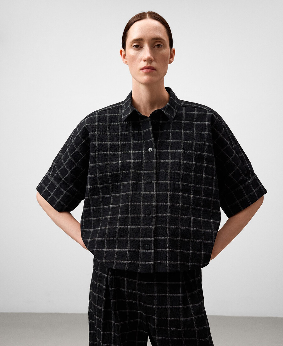 chemise courte à carreaux femme