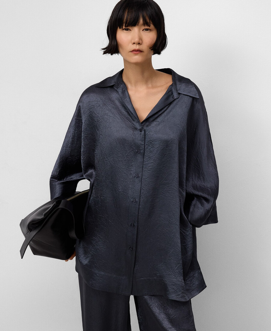 chemise oversize en satin froissé pour femme