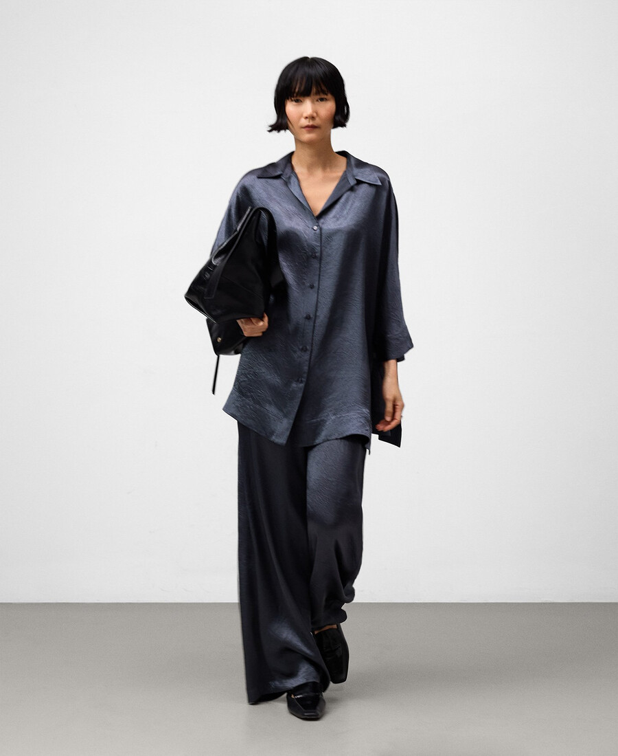 chemise oversize en satin froissé pour femme