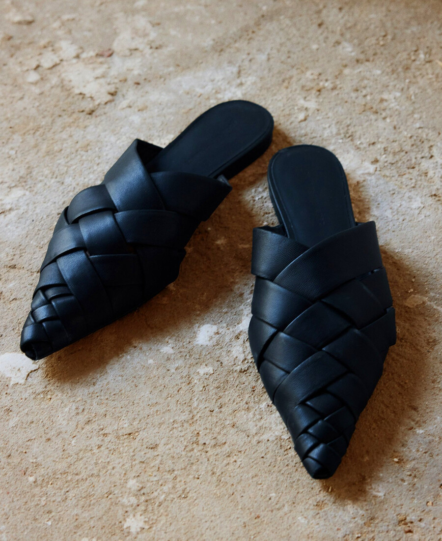 mule en cuir tressé femme