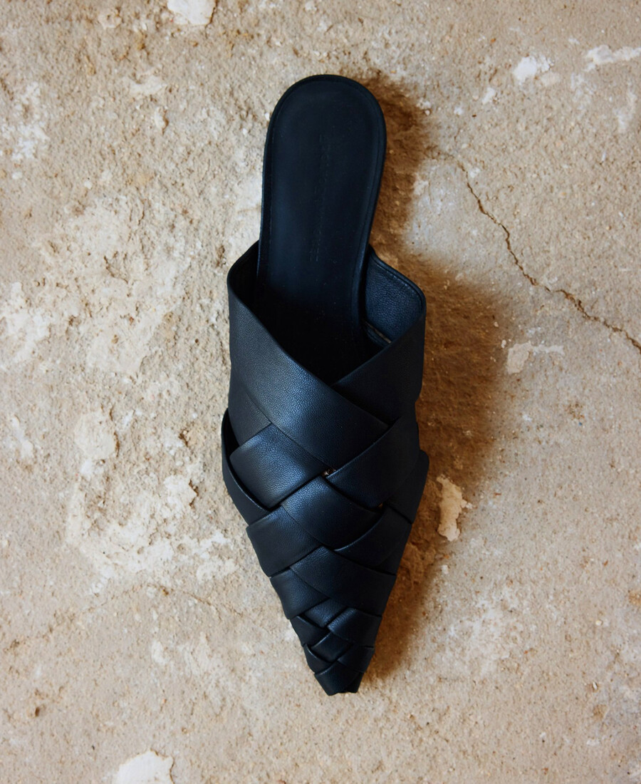 mule en cuir tressé femme