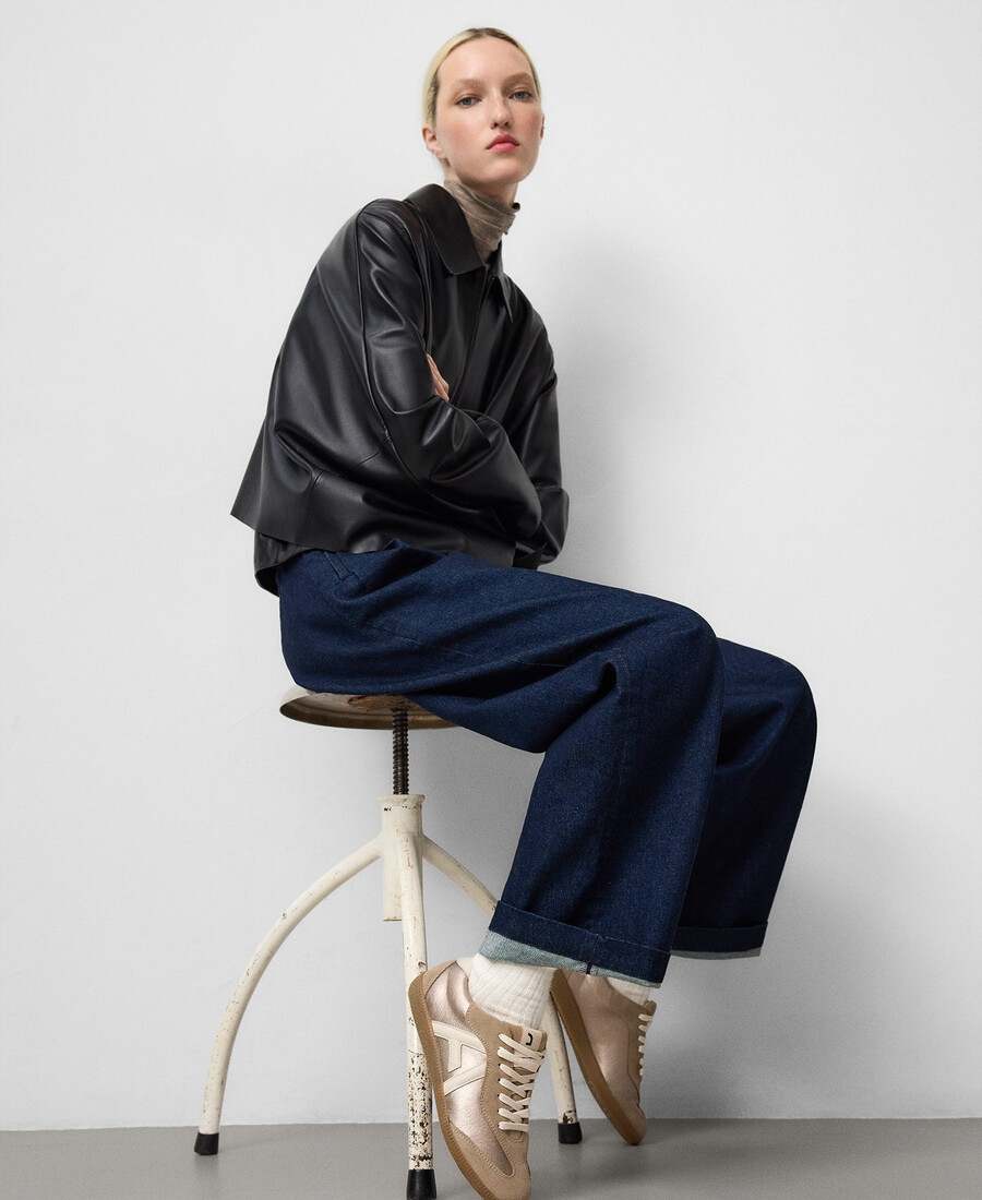 baskets en cuir métallisé à logo pour femme
