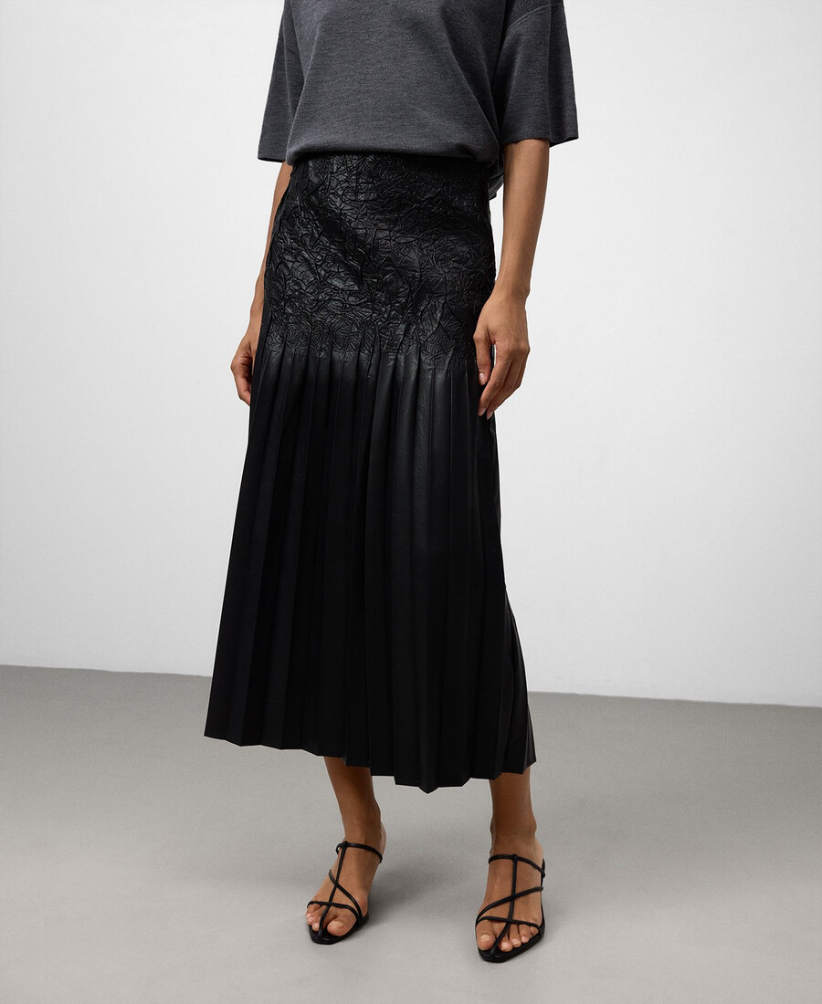 jupe plissée en cuir et non-cuir pour femme