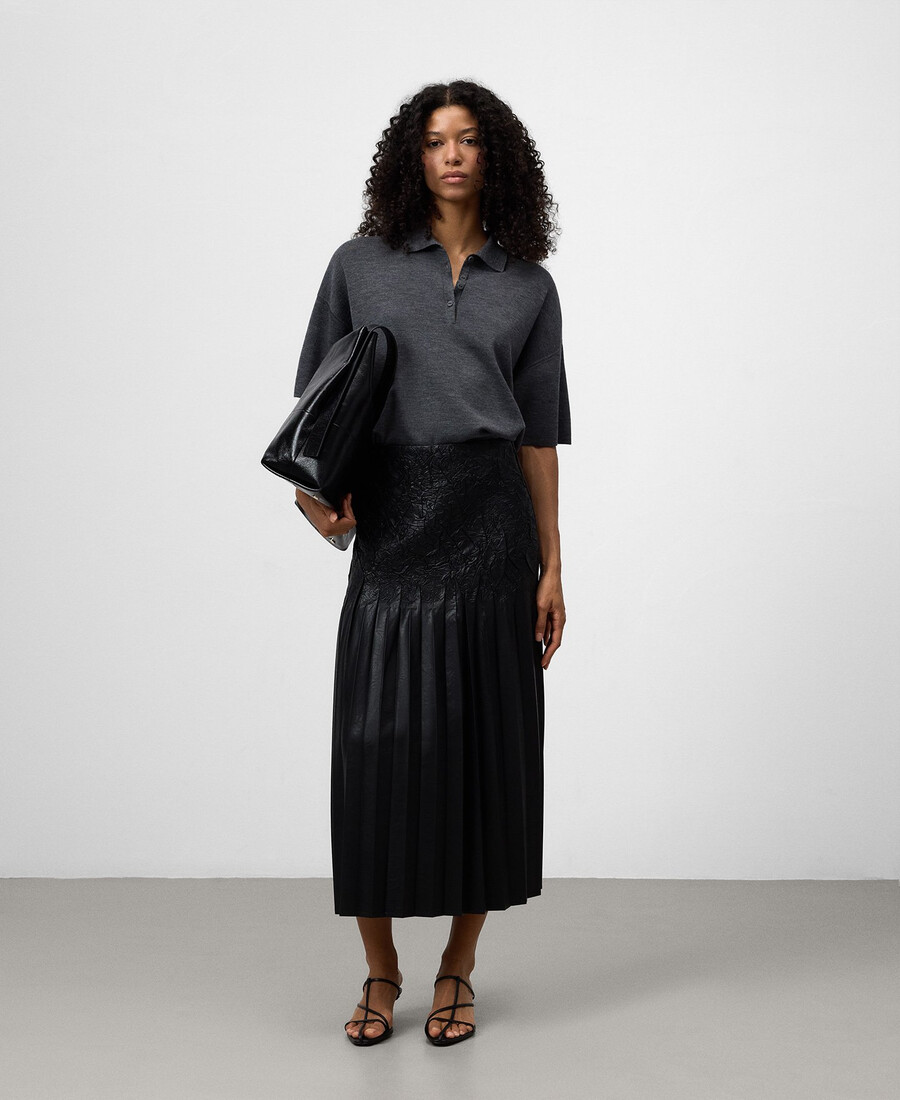 jupe plissée en cuir et non-cuir pour femme