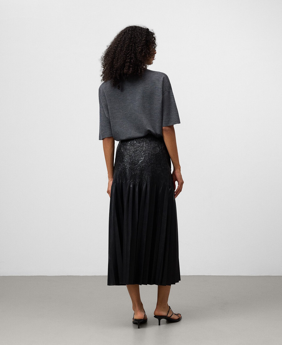 jupe plissée en cuir et non-cuir pour femme