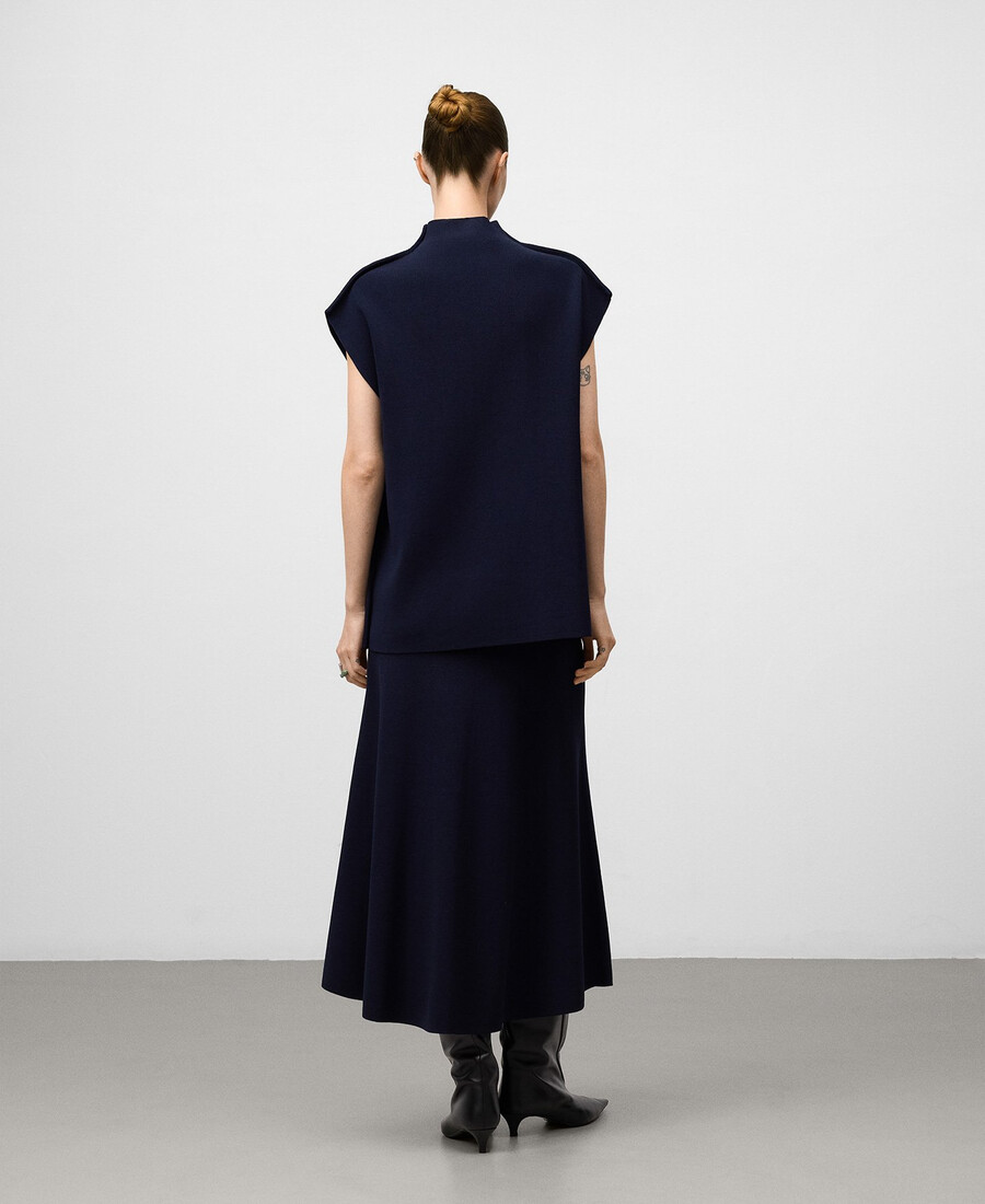 jupe trapèze en maille bleu marine pour femme