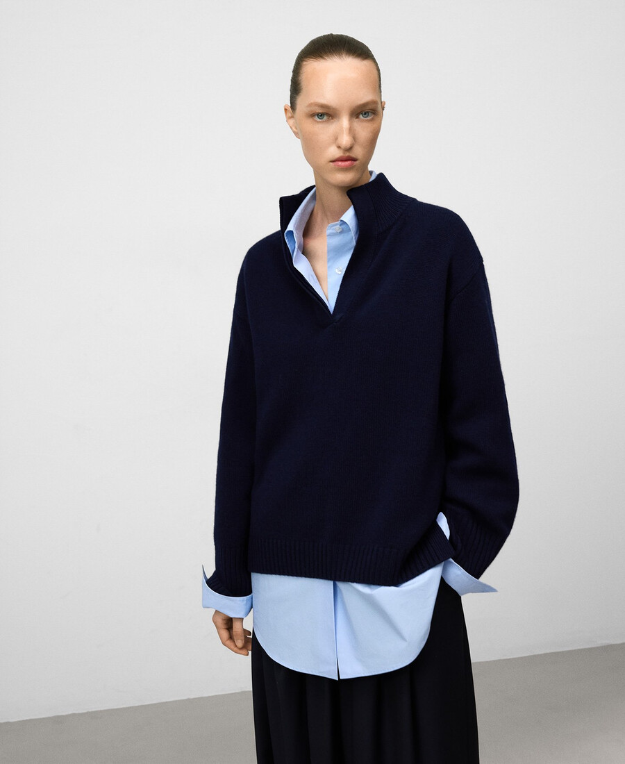 pull à col montant en laine mérinos pour femme