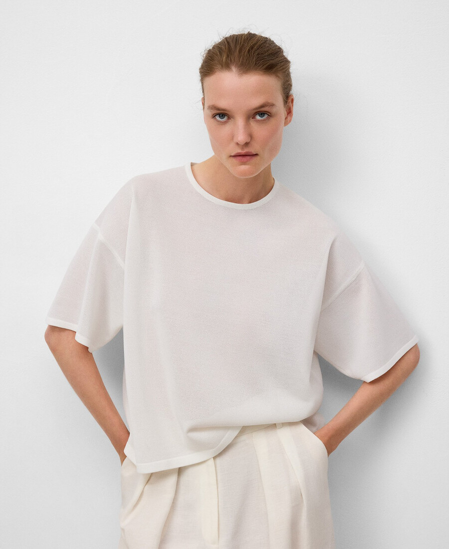 pull à manches courtes en maille fine pour femme