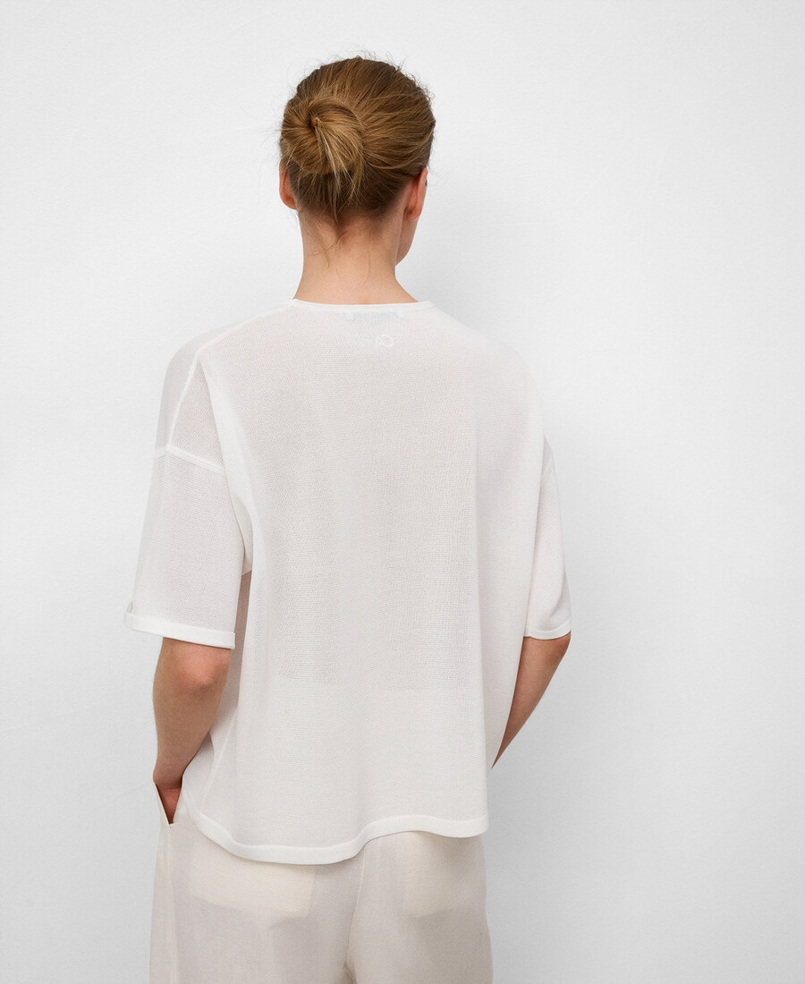 pull à manches courtes en maille fine pour femme