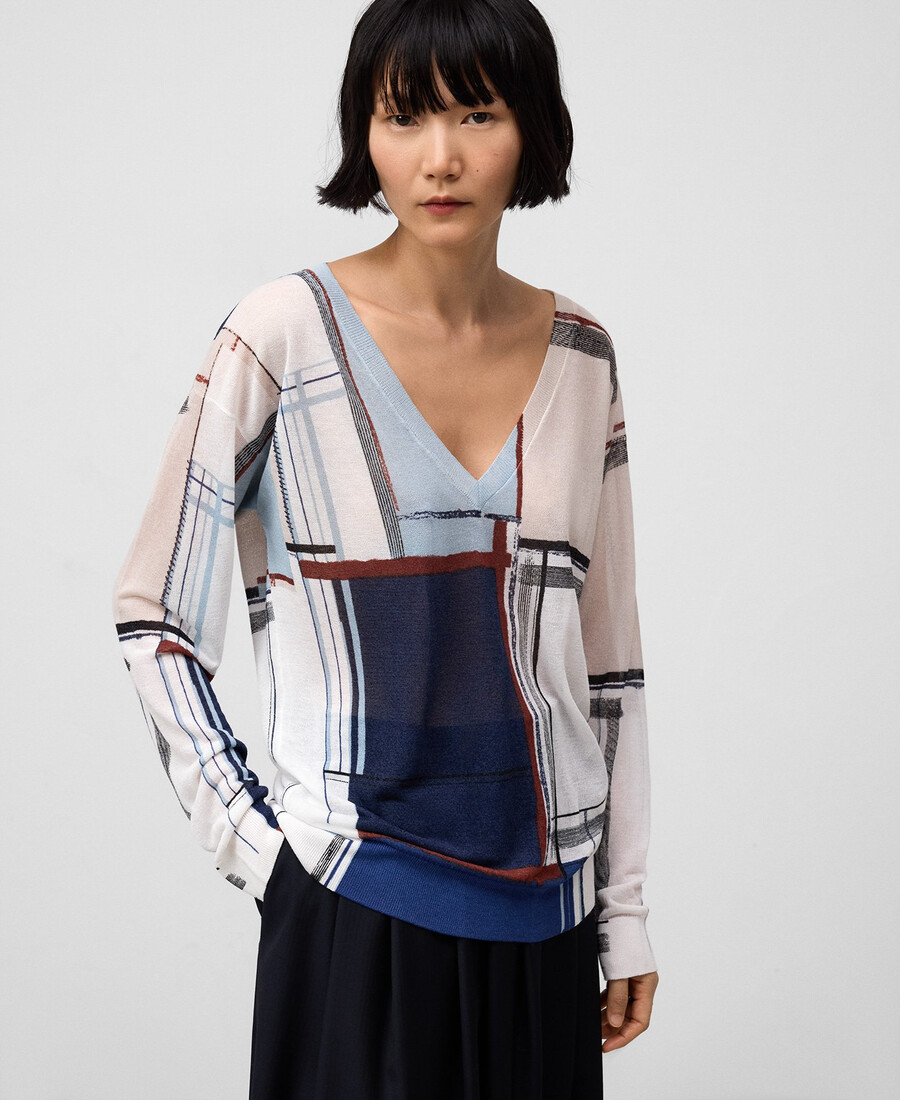 pull imprimé à col en v pour femme